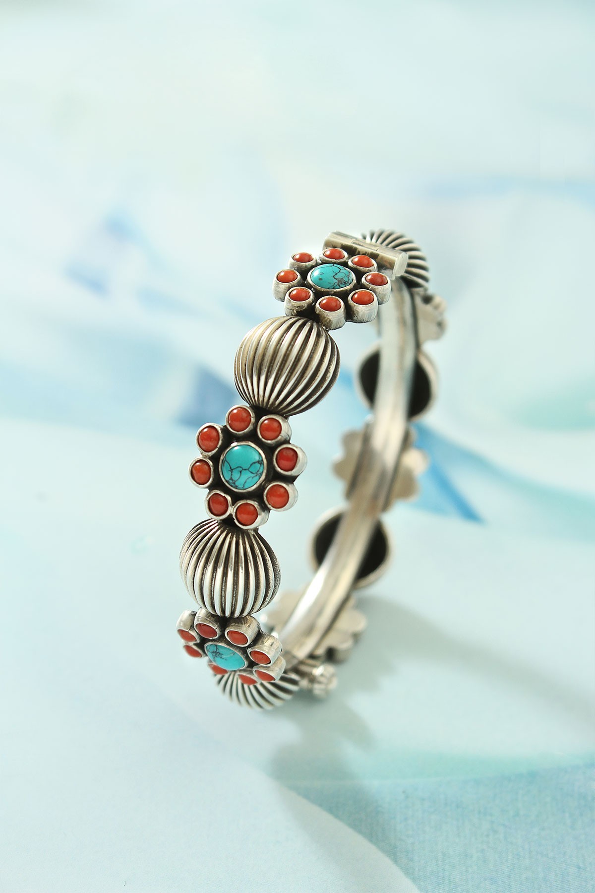 Coral Firoza Silver Bracelet