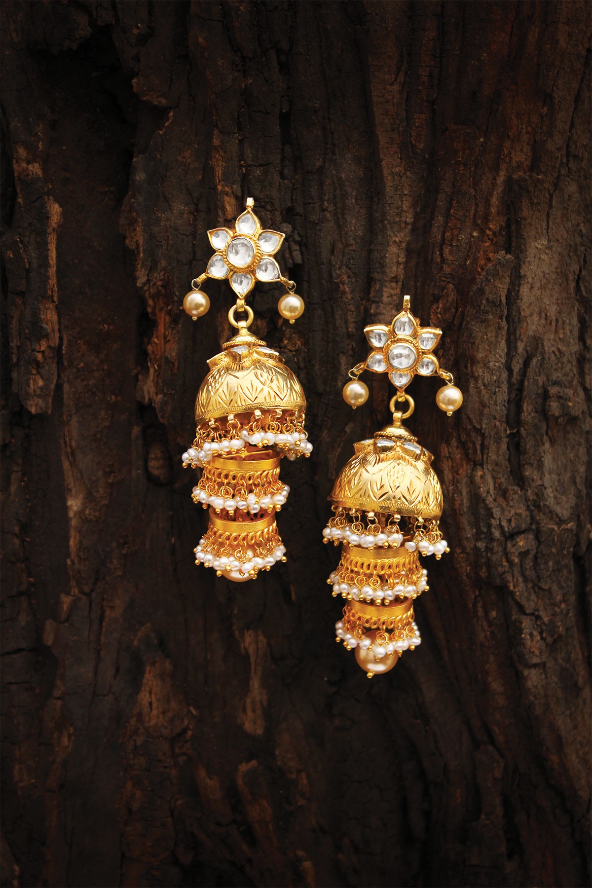 Gold Tone Beaded Jhumkis  