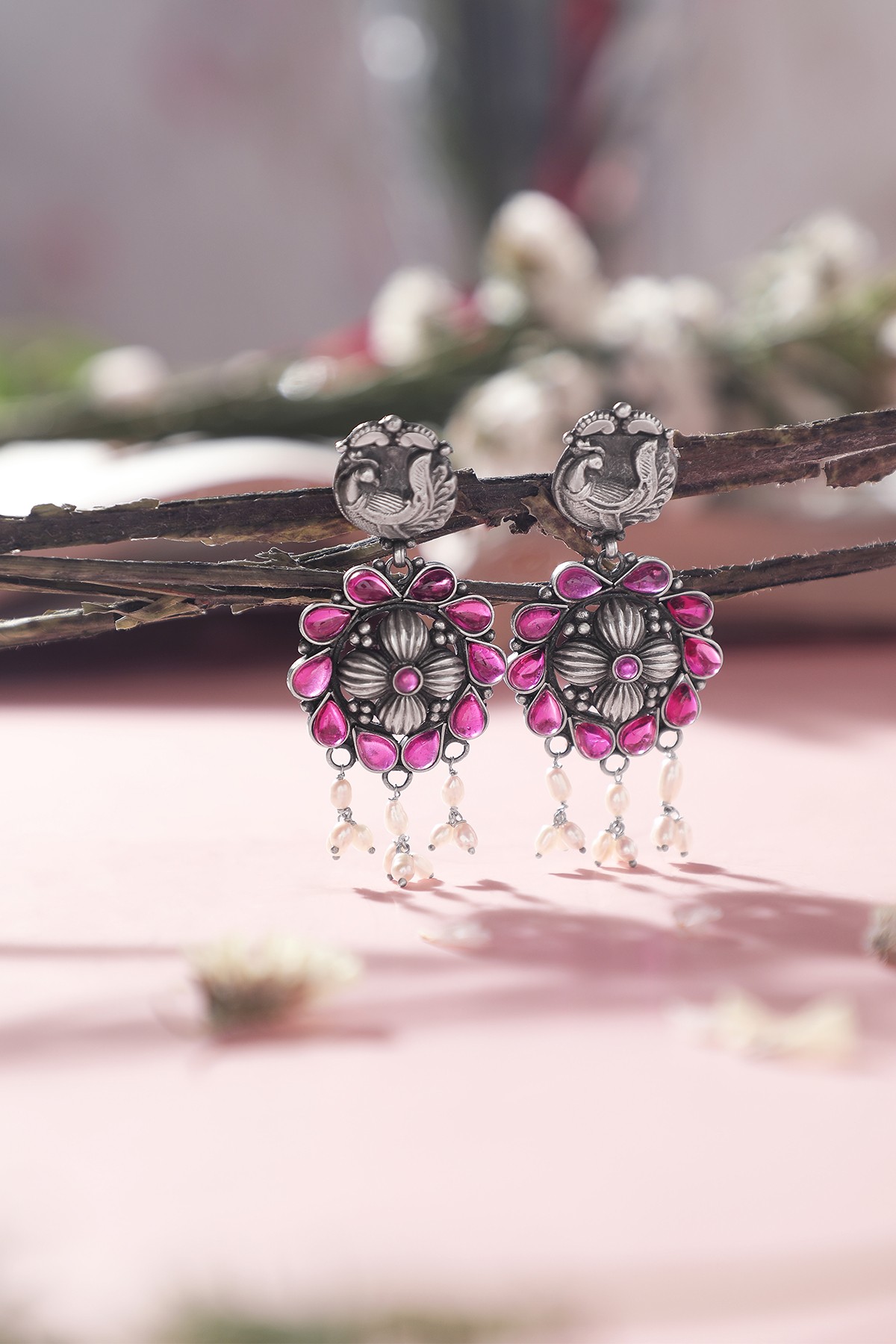 Pink Silver Earrings